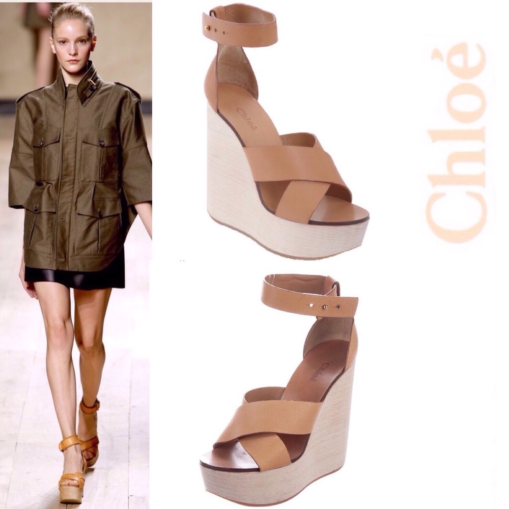 Chloé Cris- Crooss Leather Wedge Sandals